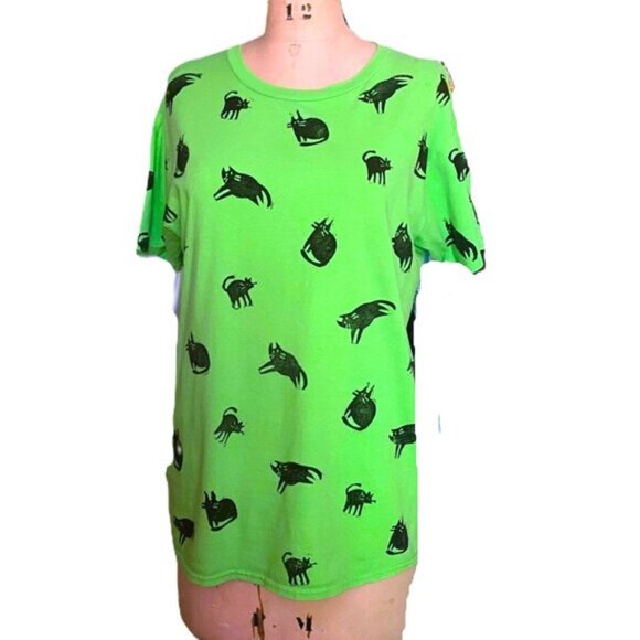 Vintage 90s cats kitty graphic 100% cotton T shirt tee top in green - Picture 4 of 14